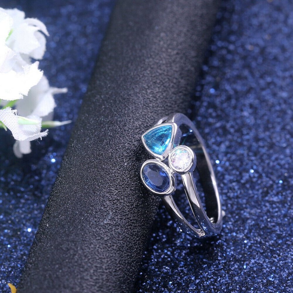 SALE ** BRAND NEW ** .925 DIAMOND SAPPHIRE & TOPAZ RING - Picture 2 of 3